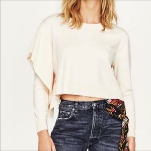 Zara knit shoulder ruffle sweater